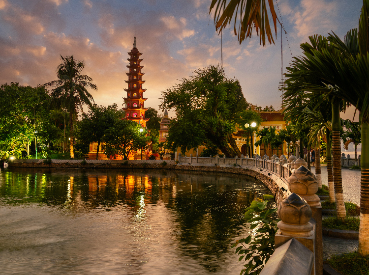 Tran Quoc Pagoda view near West Lake