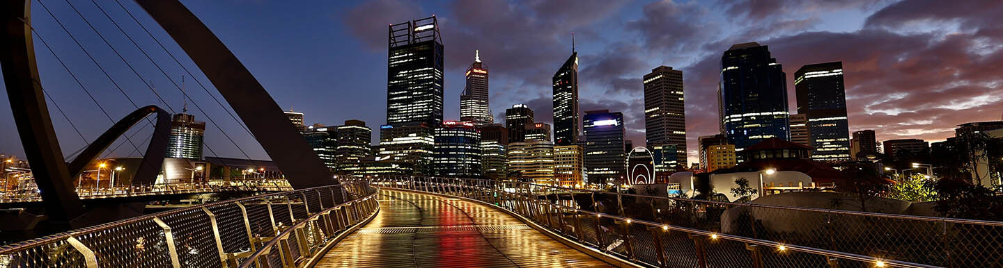 winter morning view of perth skyline with rain