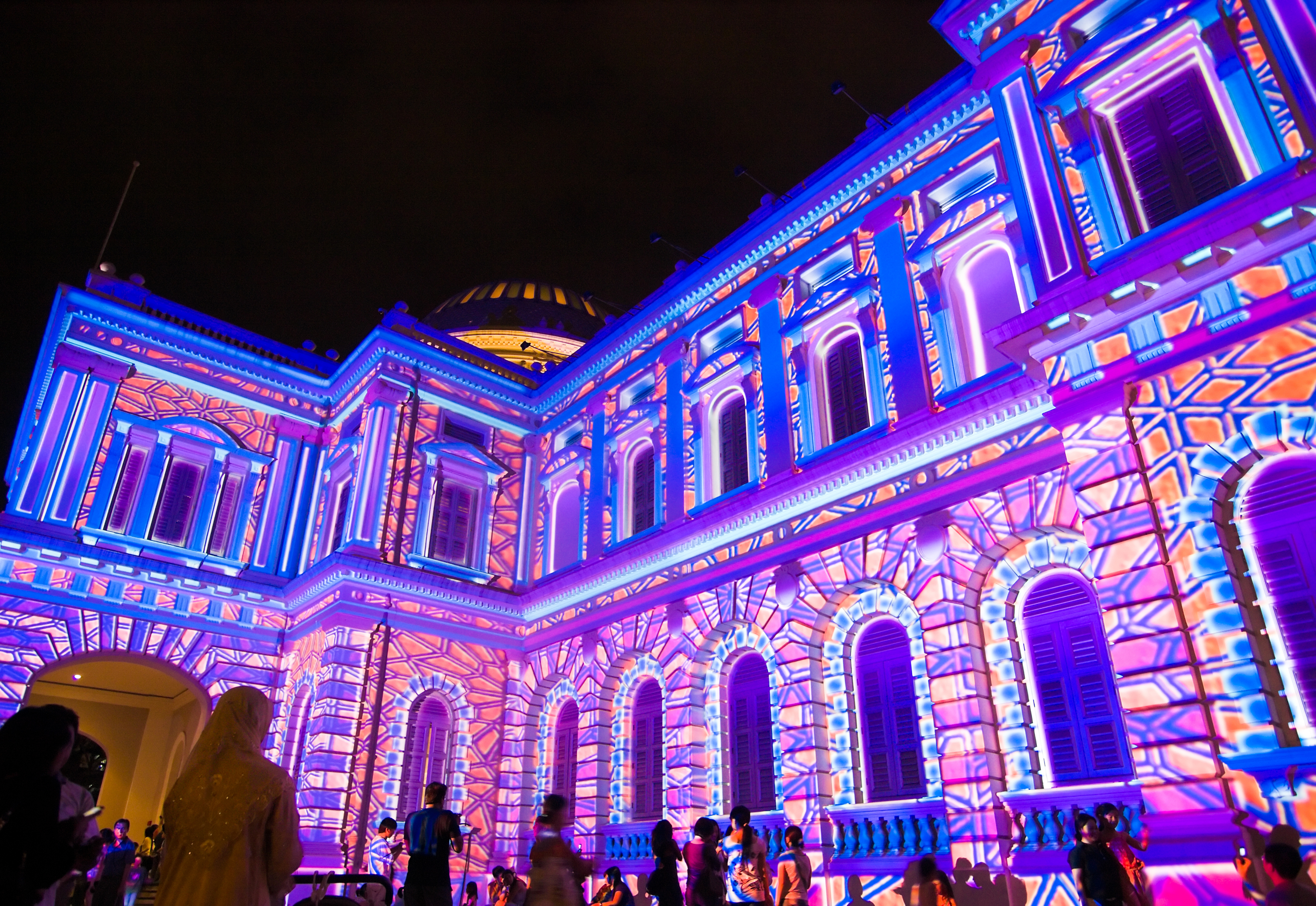 national museum facade during singapore night festival
