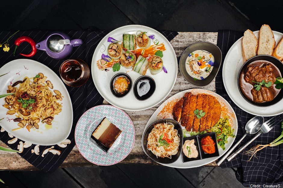 flatlay of fusion café food 
