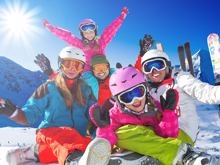 family skiing
